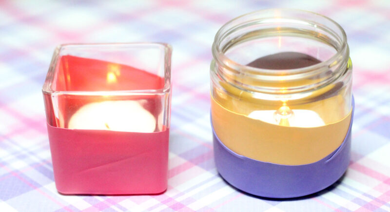 Make this ridiculously easy color block candle holder in minutes - super quick craft idea that anyone can make, perfect for decor at parties, new year's eve, or any celebration.