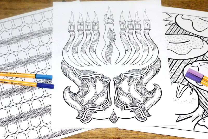 Finally - Hanukkah coloring pages for adults - I love these! I think I'm going to put these out at my Chanukah party next week. IT's a great activity for teens and tweens too who love adult colouring pages