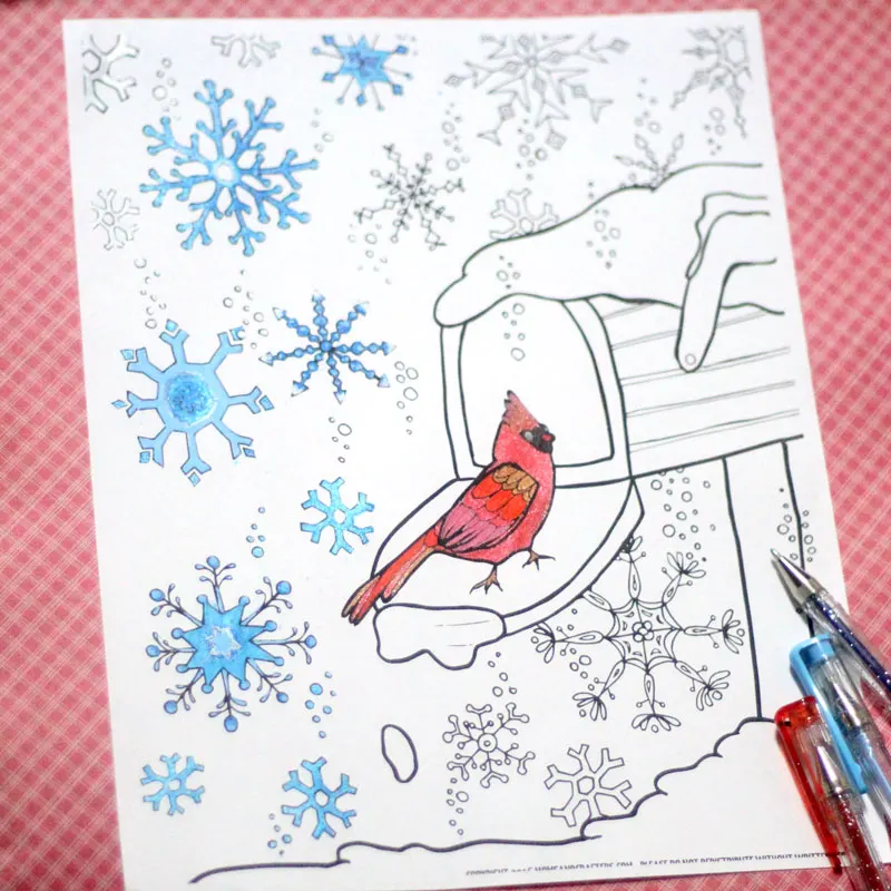 I had such fun coloring this snowflake winter coloring page for grown-ups! IF you like to relax with adult colouring pages and adult therapy, this free printable coloring page for adults is perfect for you. Great for teens, adults, tweens, and anyone who loves a good art challenge.