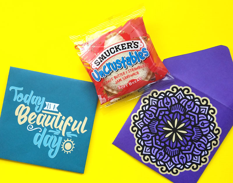 I use these free printable sandwich envelopes as a recyclable alternative to sandwich bags - plus my son loves them! They are a really great way for moms to make lunch a little more fun and special. You can use these free printable square envelopes for note cards and staionery too - one has a fun typography message and one has pretty mandala art on it.