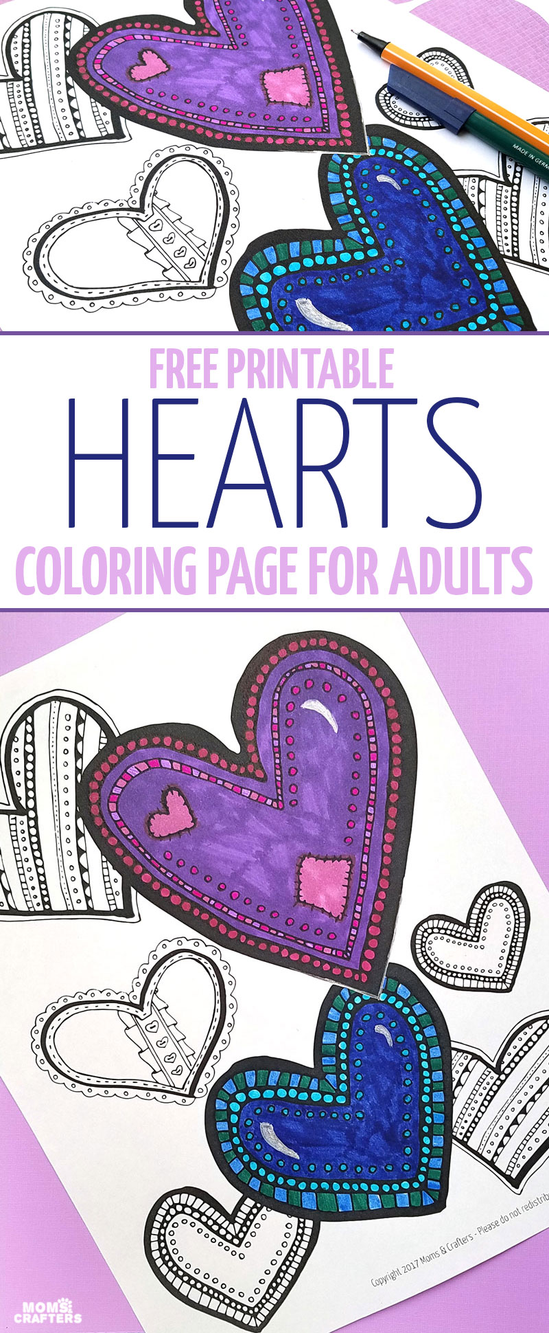 Free printable coloring pages for adults in a fun heart pattern! You'll love this complex colouring page for grown-ups, great for relaxing and color therapy. It's perfect for Valentine's Day but great for any day of the year too.