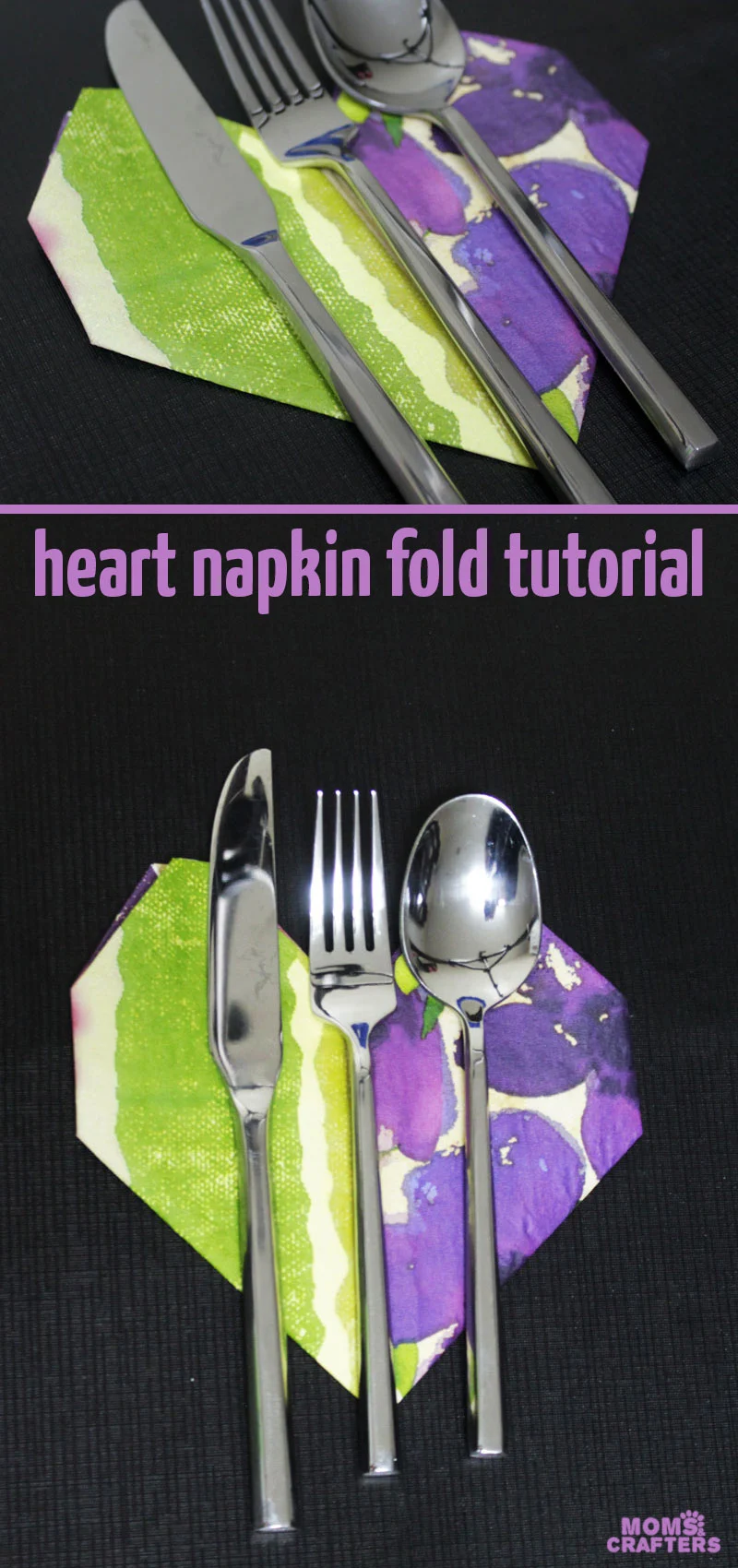  This heart napkin fold tutorial is perfect for Valentine's day, but it's also great for any time you want to set a romantic table, or just for fun! It's a great party idea, for anniversaries, for valentine's day, or for a spouse's birthday party.