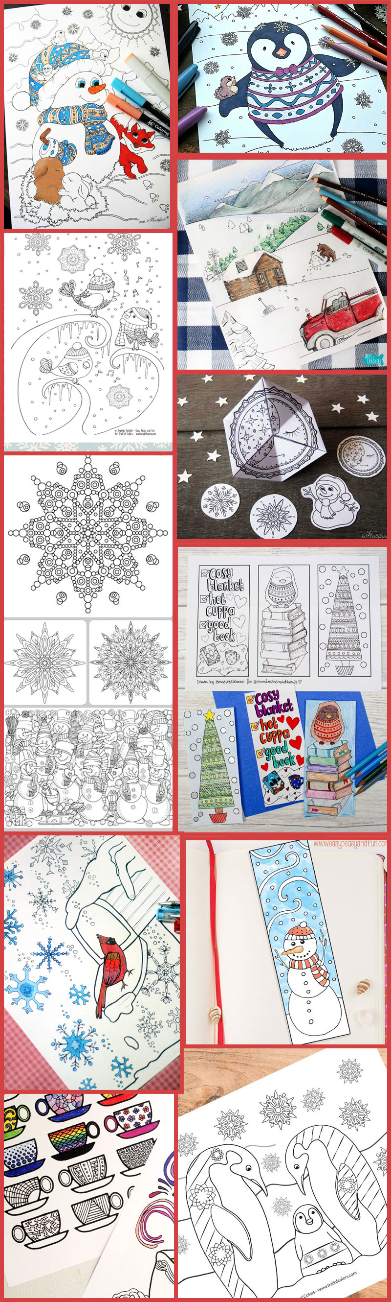 Obtenez ces 11+ pages de coloriage d'hiver imprimables gratuites pour adultes - pas seulement pour Noël cette fois-ci! Vous allez adorer ces pages à colorier gratuites pour les adultes - une excellente activité pour les adolescents et les préadolescents les jours de neige aussi!'ll love these free colouring pages for grown-ups - a great activity for teens and tweens on snow days as well!