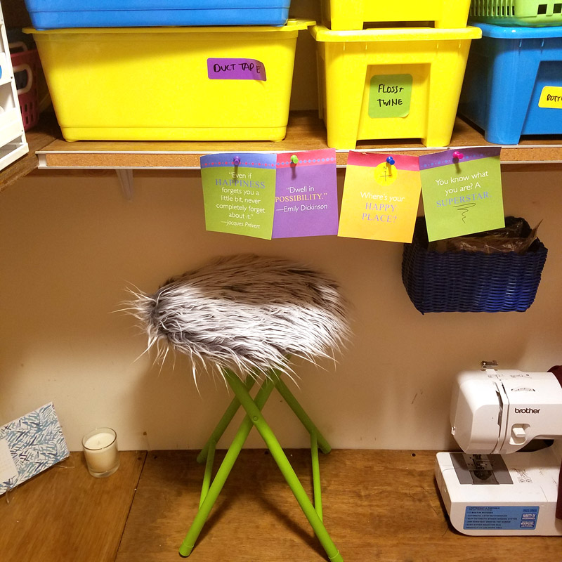 This fur stool makeover has IMPACT! It took me about half an hour including drying time... it's an easy DIY bar stool makeover that was done on a metal stool but works on wooden stools too. It's great for craft room or a teen girl's bedroom decor idea, use a round stool to sit, dress, or even as a night stand!