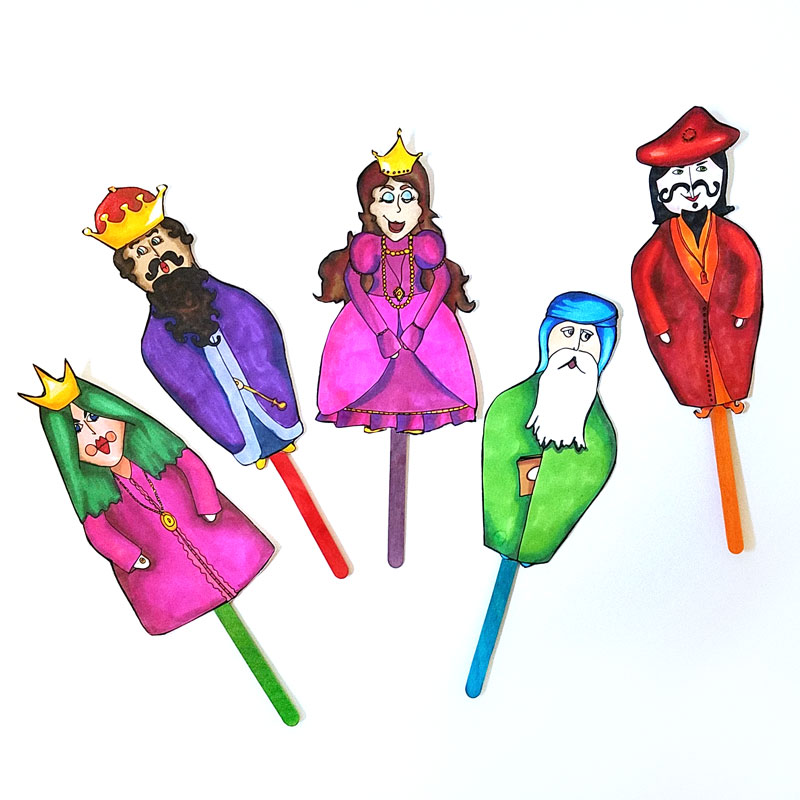 These free printable color-in Purim puppets are adorable - and are a great functional alternative for kids coloring pages for the Jewish holiday of Purim. The characters can be used for anything really and are perfect for role play and pretend play activities for kids.