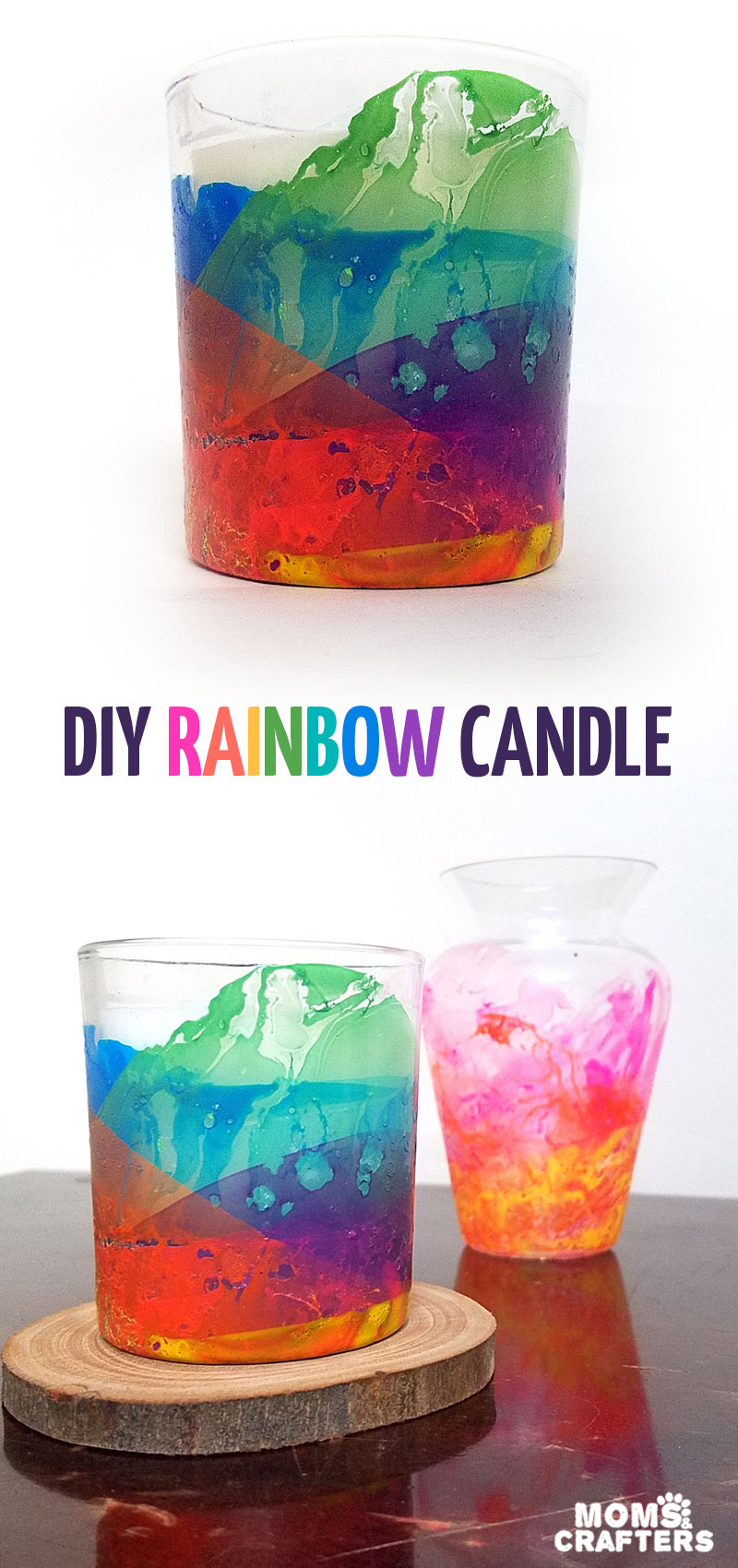 Make this beautiful rainbow candle as a DIY gift or a pretty home decor! The sheer layers of nail polish look a bit like water colors and the texture adds so much life. I had to try a few times to see the best way to make this dipped nail polish rainbow craft but now I can share my best tips with you so you'll get it right the first time (click for details)