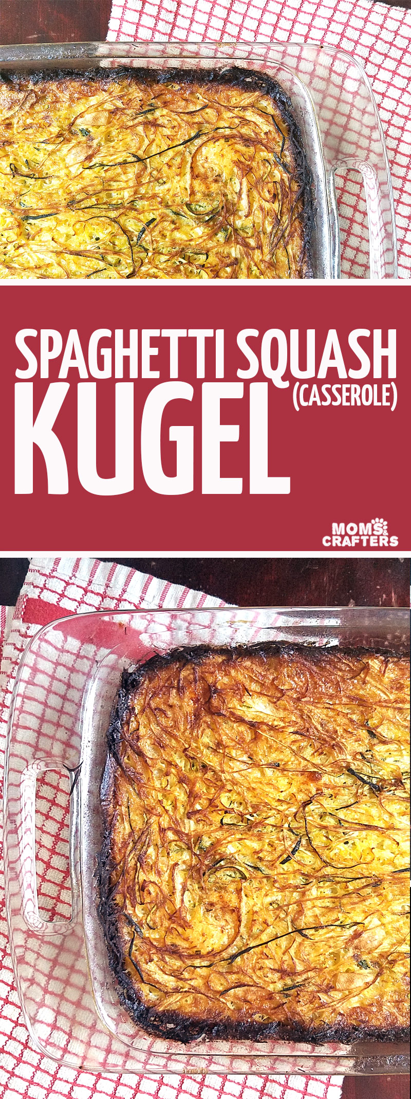 Mmmm... make this delicious spaghetti squash kugel recipe as an alternative to potato kugel. This delicious vegetable casserole is a great side dish or one-pan dinner idea. An easy, protein-rich dinner recipe for busy moms - win-win indeed!