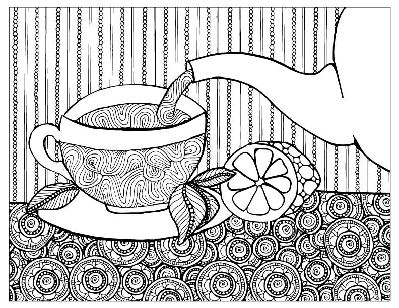 I love these fun printable tea coloring pages for adults! This cool 5 page colouring packet for grown-ups comes with different levels of complexity on a "tea time" theme so that you can choose wichever suits your mood. You'll love these fun advanced and detailed beautiful color therapy pages with difficult and easy options.