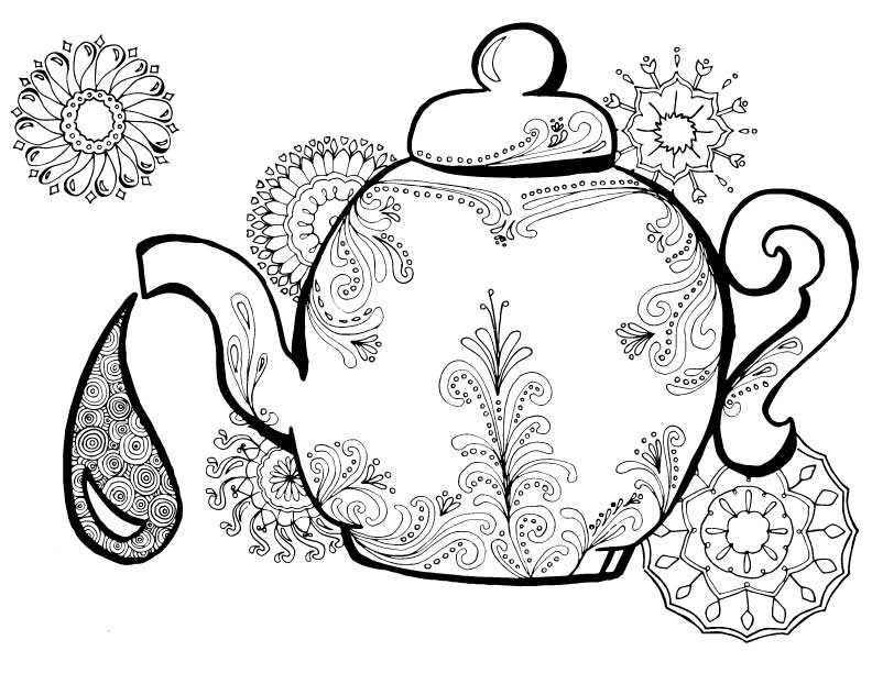 I love these fun printable tea coloring pages for adults! This cool 5 page colouring packet for grown-ups comes with different levels of complexity on a "tea time" theme so that you can choose wichever suits your mood. You'll love these fun advanced and detailed beautiful color therapy pages with difficult and easy options.