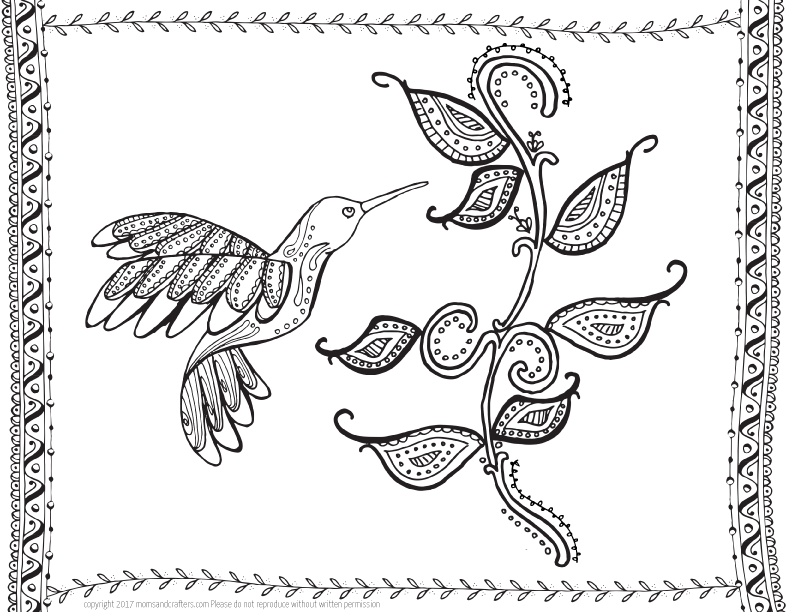 Download and relax with this free printable hummingbird coloring page for adults - perfect for teens and tweens too! This beautiful and intricate colouring pages is perfect for Spring or for bringing a little cheer into your day with a fun bird and some swirly doodle leaves - a great animal themed coloring page with a feminine touch...