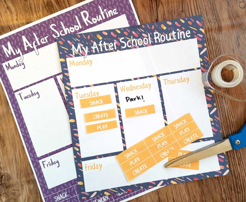 Get control over your preschooler's after school routine with these fun free printable after school routine planners! Two versions - one for toddlers and preschool and one for grade school kids - this parenting organization printable will help you plan ahead!