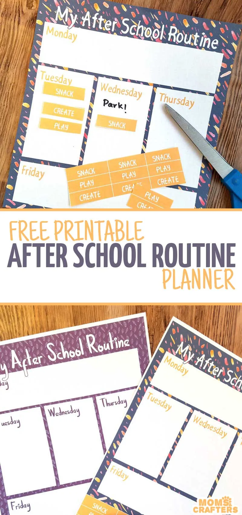 Get control over your preschooler's after school routine with these fun free printable after school routine planners! Two versions - one for toddlers and preschool and one for grade school kids - this parenting organization printable will help you plan ahead!