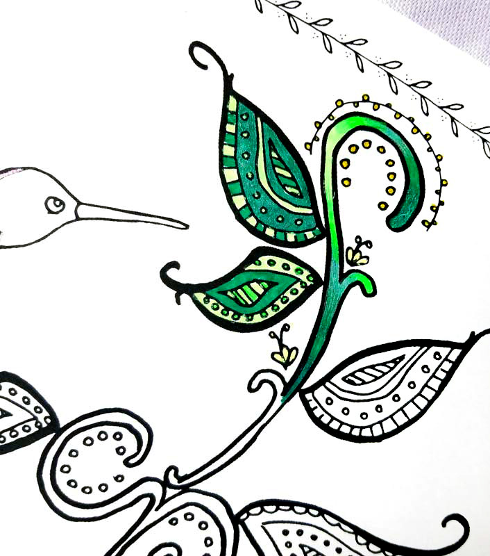 Download and relax with this free printable hummingbird coloring page for adults - perfect for teens and tweens too! This beautiful and intricate colouring pages is perfect for Spring or for bringing a little cheer into your day with a fun bird and some swirly doodle leaves - a great animal themed coloring page with a feminine touch...