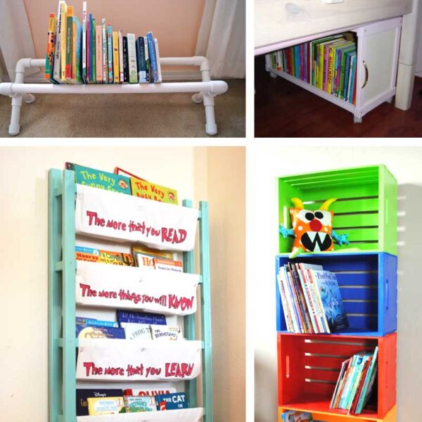 These adorable, beautiful and practical kids book storage hacks and solutions will help you with your playroom organization, while encouraging kids to read!