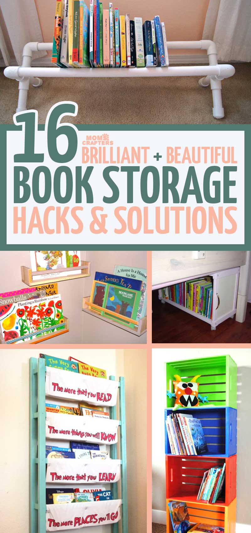 These adorable, beautiful and practical kids book storage hacks and solutions will help you with your playroom organization, while encouraging kids to read!