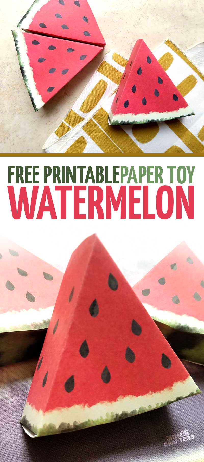 These paper craft templates are simply adorable! I love this beautiful watemelon paper craft - it's a free printable perfect for pretend play, summer party or picnic decor, table props, or anything really! These fruit printables have a realistic watercolor touch to them.