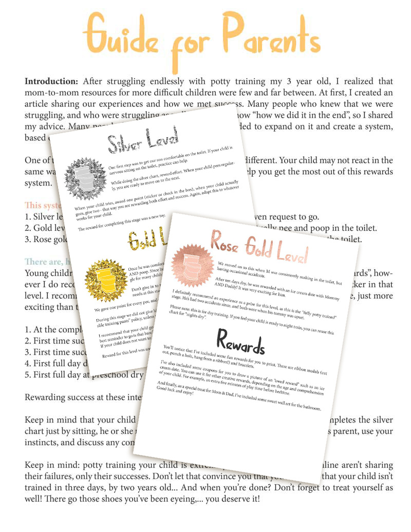 These potty training chart printables, rewards system, and awards are the perfect positive reinforcement for potty training boys and girls! It's great for difficult toddlers and preschoolers and for learning to pee and poop, along with every other stage of toilet training a 2 year old or 3 year old!