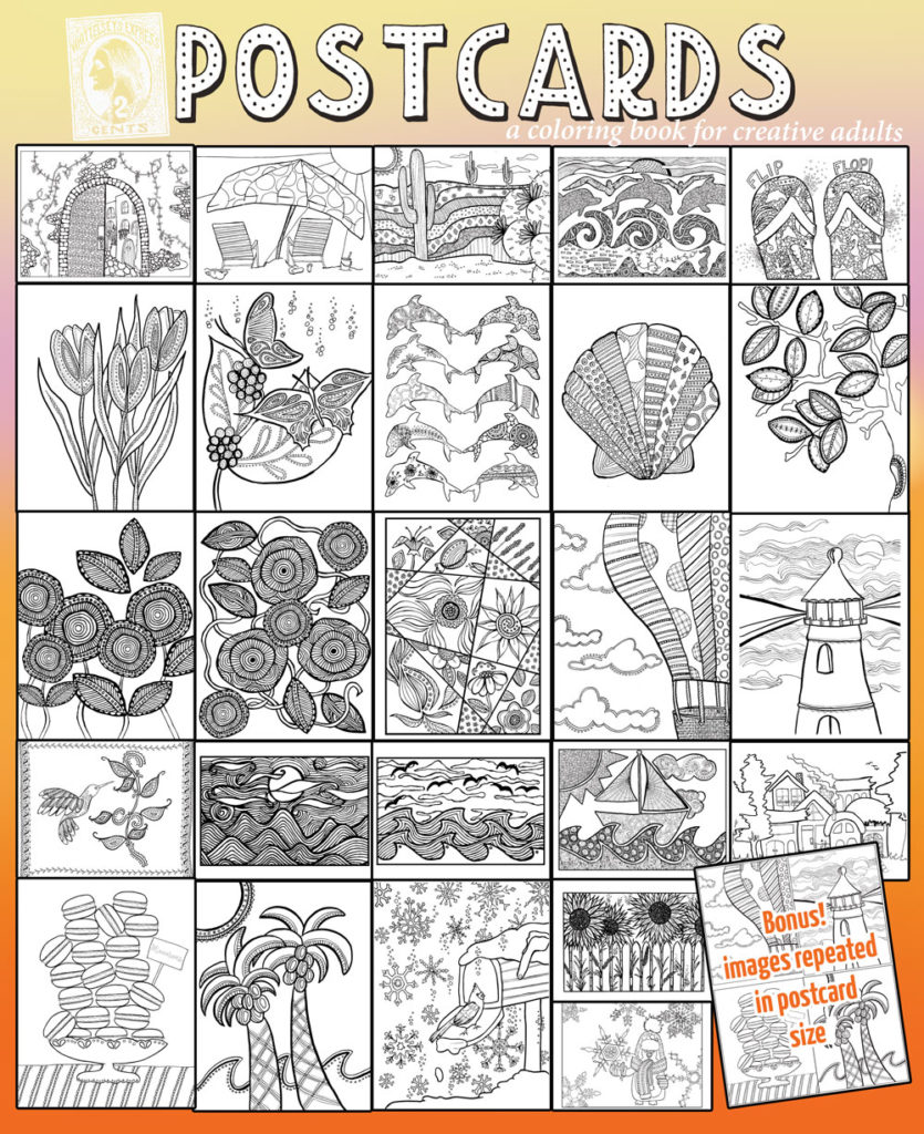 Postcards Coloring Book for Adults * Moms and Crafters
