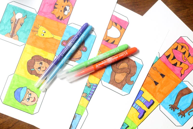 Print, color, and craft these adorable mix 'n match animal blocks! This is much more than a kids activity or a DIY toy - you can color this unique colouring page, create it, and then play with it! Perfect for toddlers and prechoolers, it's the ultimate printable kids activities you'll enjoy, and a perfect summer boredom buster.