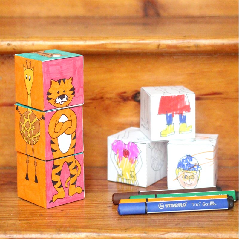 Print, color, and craft these adorable mix 'n match animal blocks! This is much more than a kids activity or a DIY toy - you can color this unique colouring page, create it, and then play with it! Perfect for toddlers and prechoolers, it's the ultimate printable kids activities you'll enjoy, and a perfect summer boredom buster.
