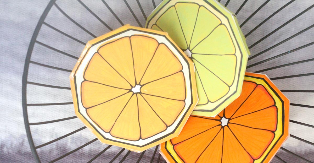 These free printable citrus fruit coloring pages fold into surprise message cards - put a photo inside, write a corny love note, either way it will be loved! This citrus paper craft works as a DIY paper toy and the fun lemon, orange, and lime slices can be played with or given as gifts. 