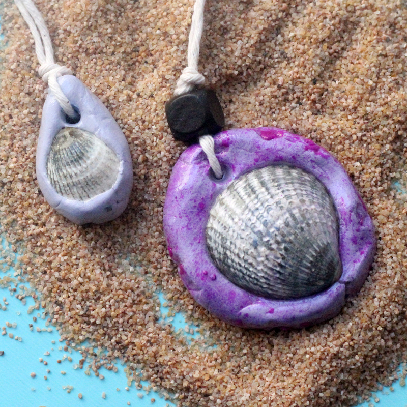 Make an easy DIY seashell necklace for your little mermaid - this easy jewelry making craft for kids is also a perfect summer camp activity for tweens and teens! It's made from air dry clay and a super cool glaze, with instructions for adding different textures to the clay.