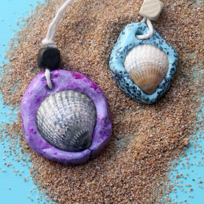 Make an easy DIY seashell necklace for your little mermaid - this easy jewelry making craft for kids is also a perfect summer camp activity for tweens and teens! It's made from air dry clay and a super cool glaze, with instructions for adding different textures to the clay.