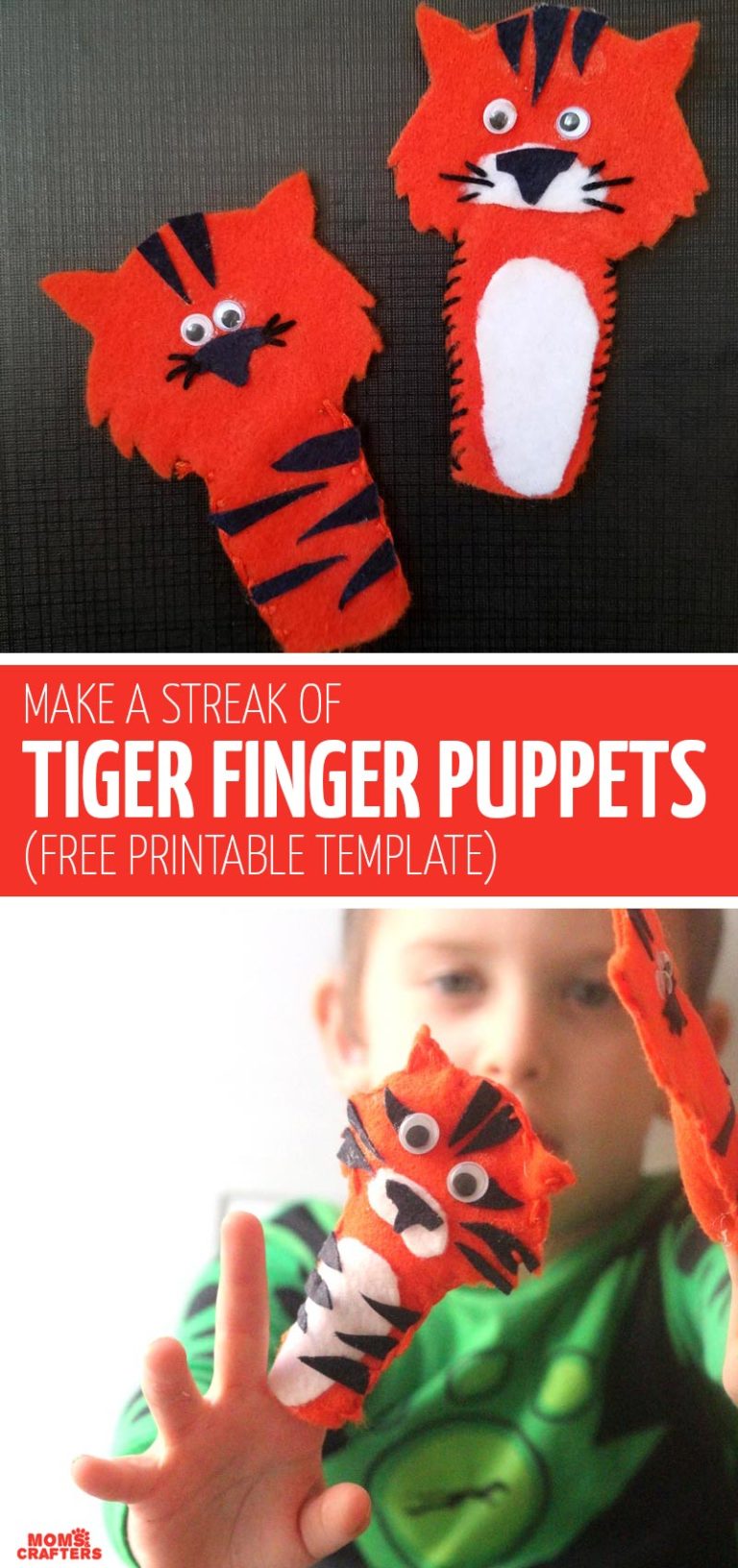 Tiger Finger Puppets an easy DIY toy (free template included)