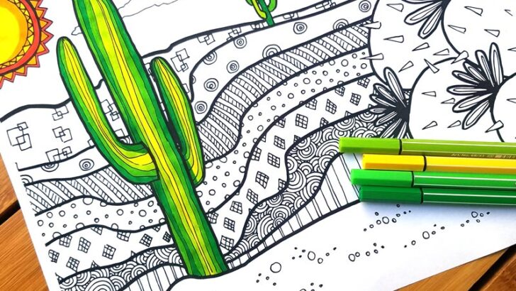 Cactus Coloring Page for Adults – Free Printable
