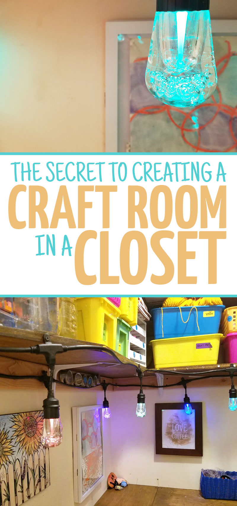Check out the secret to making a craft room in a closet work - even though it's dark, claustrophobic, and, well, boring? This tip allows you to build a DIY craft room into a very small space such as a walk-in closet and still have it be functional - you'll love these craft room ideas especially for lighting!