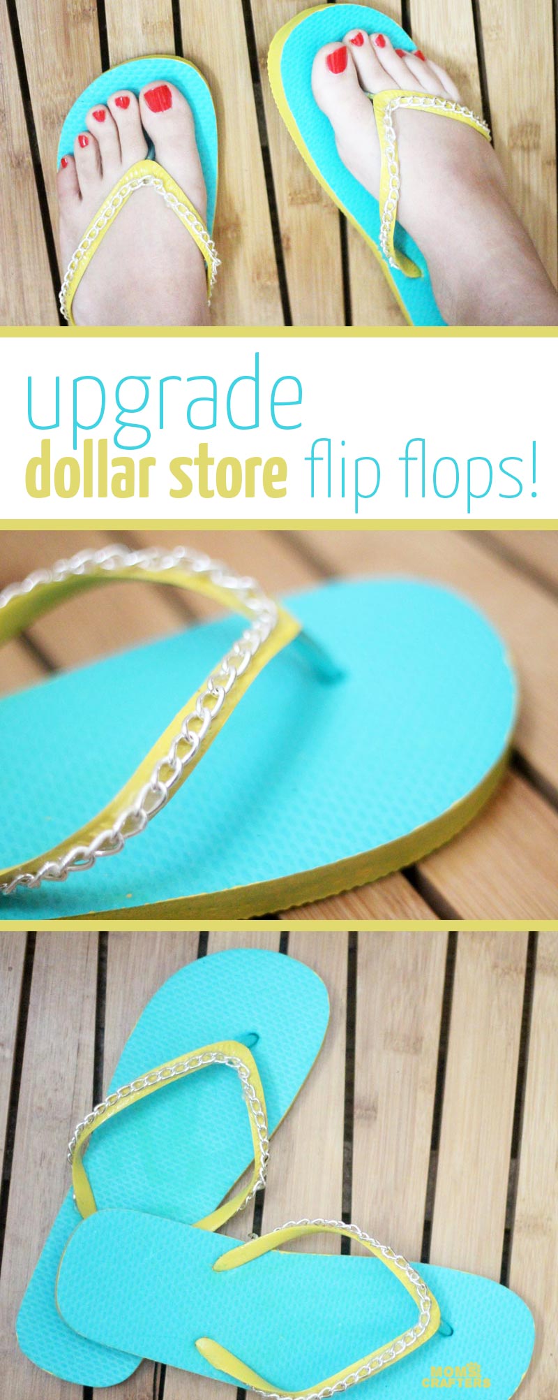 Make your cheap dollar store flip flops look super cool with these DIY flip flops - an easy summer camp craft for teens and tweens - or grown-ups too!