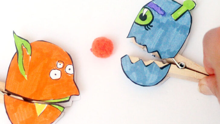 Feed the Monster Fine Motor Activity with Clothespin Puppets