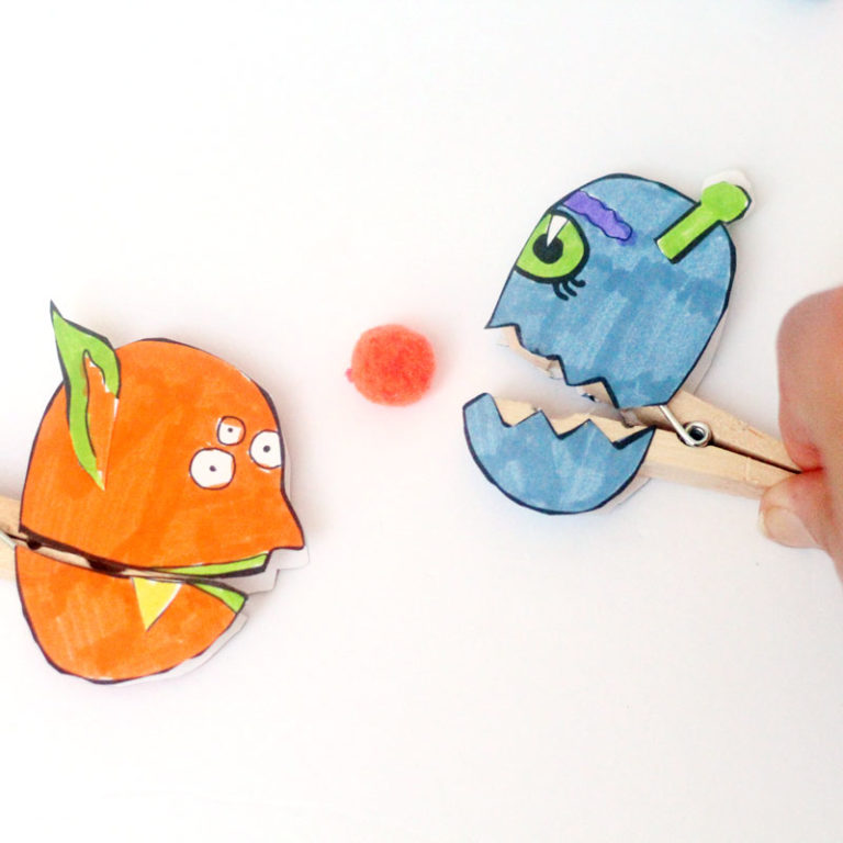 Feed the Monster Fine Motor Activity with Clothespin Puppets