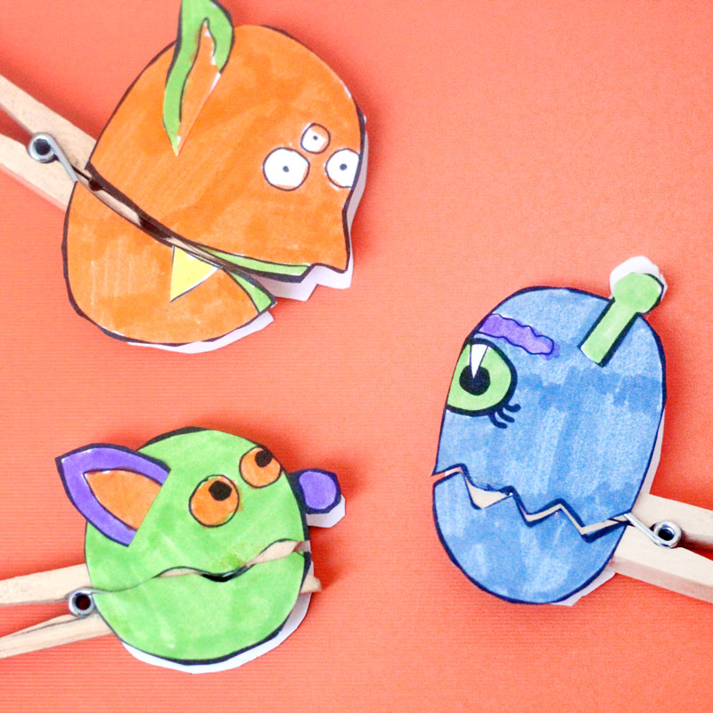 Make these adorable monster clothespin puppets using the free printable template - and then play "Feed the Monster" - a fun fine motor activity and game to help improve pincer grasp! You'll love this paper craft and free printable activity for kids. It's also great for Halloween crafts but fun for year-round too.