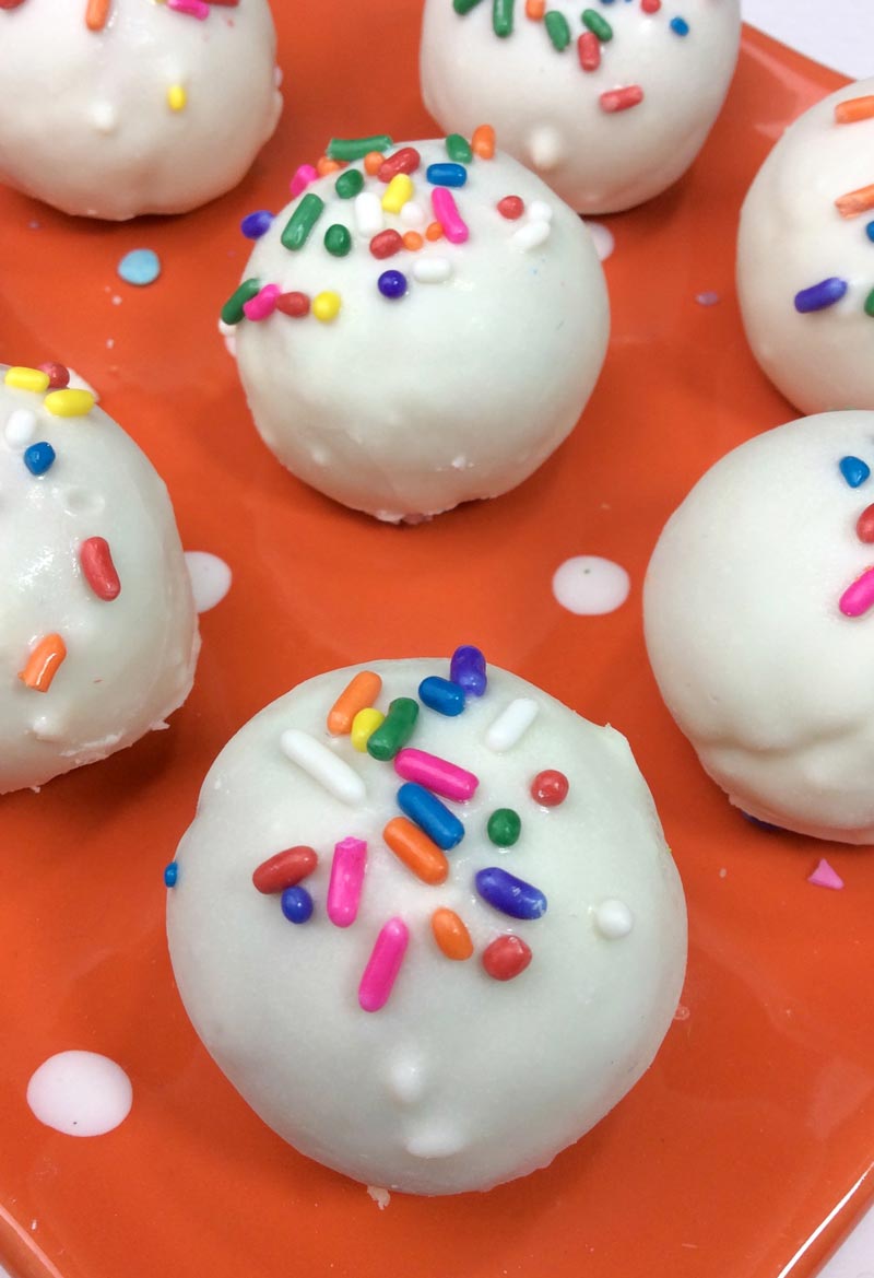 Funfetti cake balls are the perfect recipe for a unicorn or mermaid themed birthday party - or any party! They are also perfect for baking and cooking with kids and a fun treat.