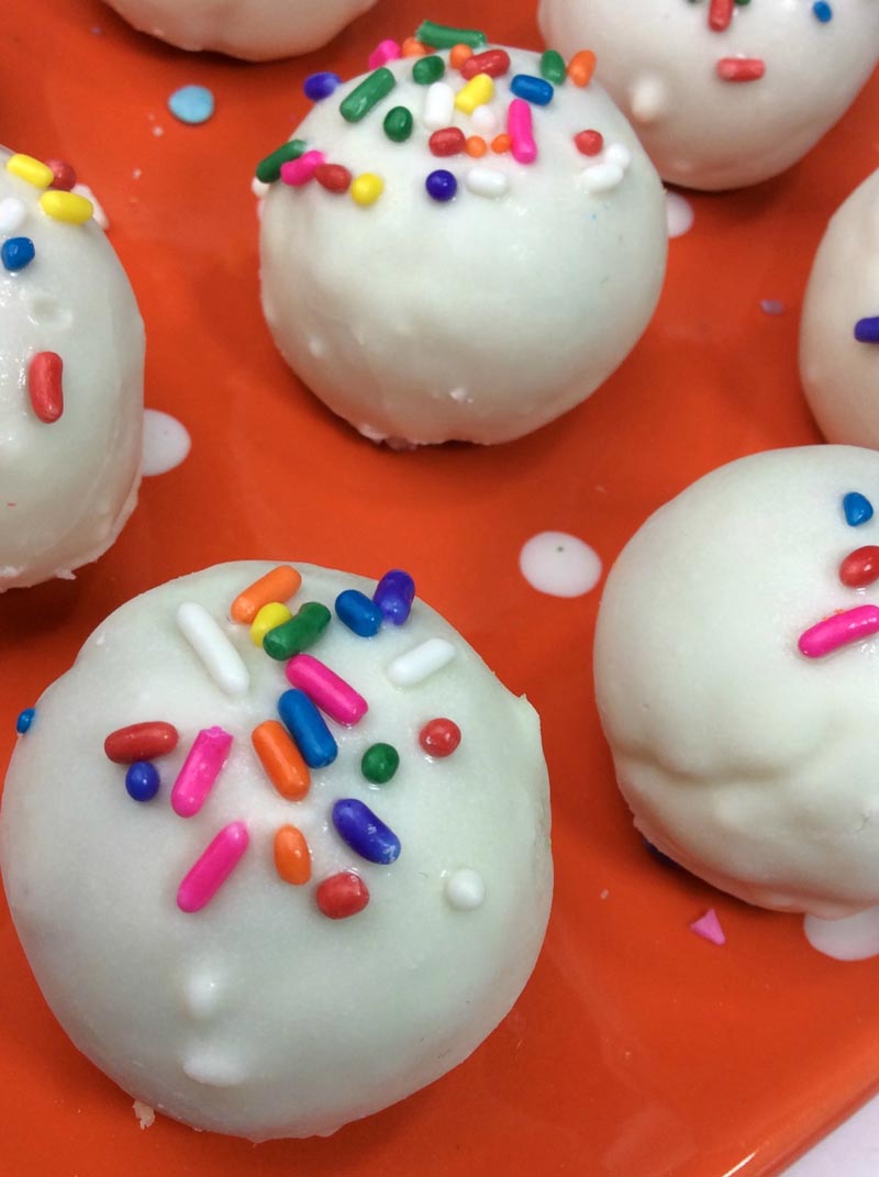 Funfetti cake balls are the perfect recipe for a unicorn or mermaid themed birthday party - or any party! They are also perfect for baking and cooking with kids and a fun treat.