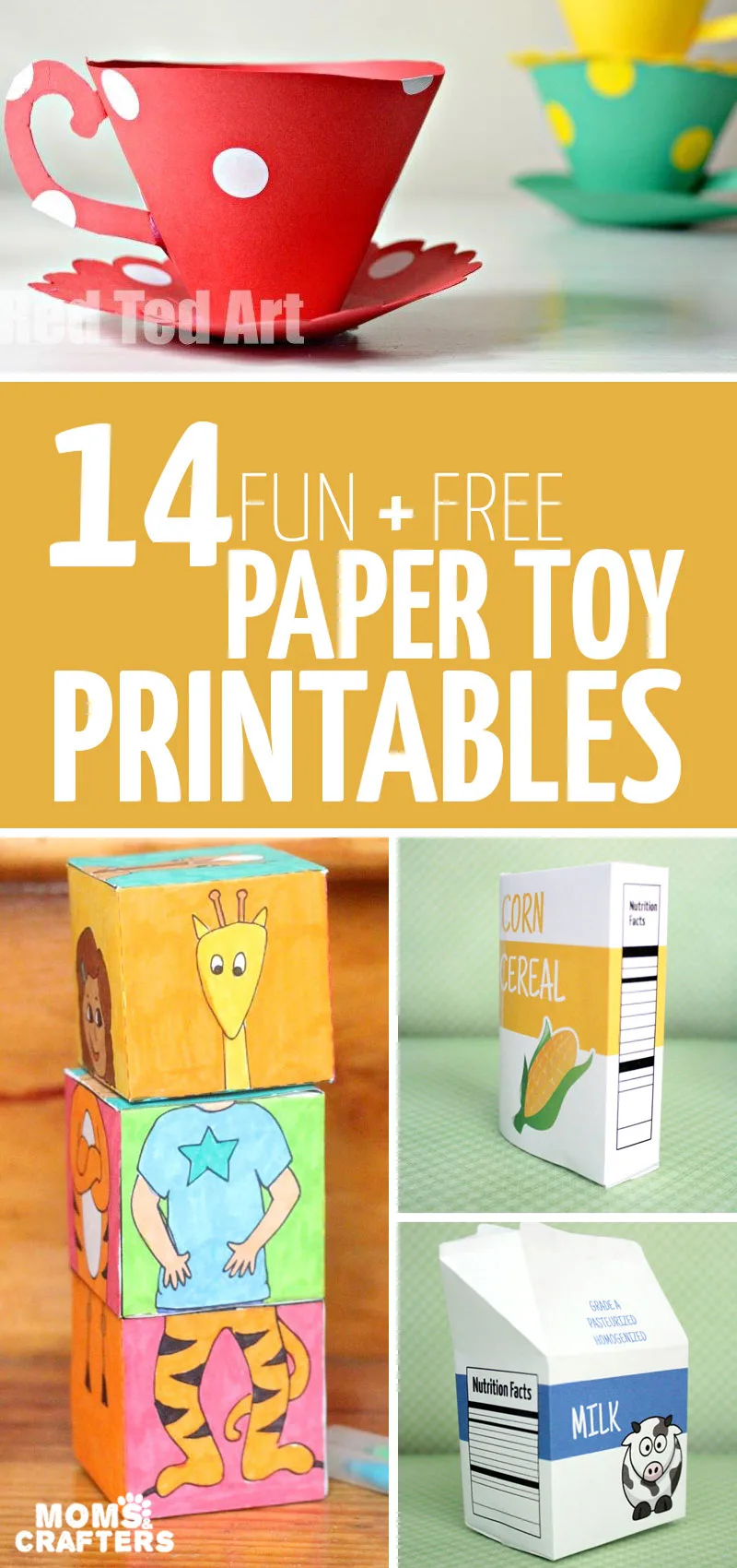 Click for a list of super cool free printable paper toy templates you can download! You'll love these paper crafts for moms and kids that can be played with when you're done crafting them #papercraft #papertoy #coloringpage