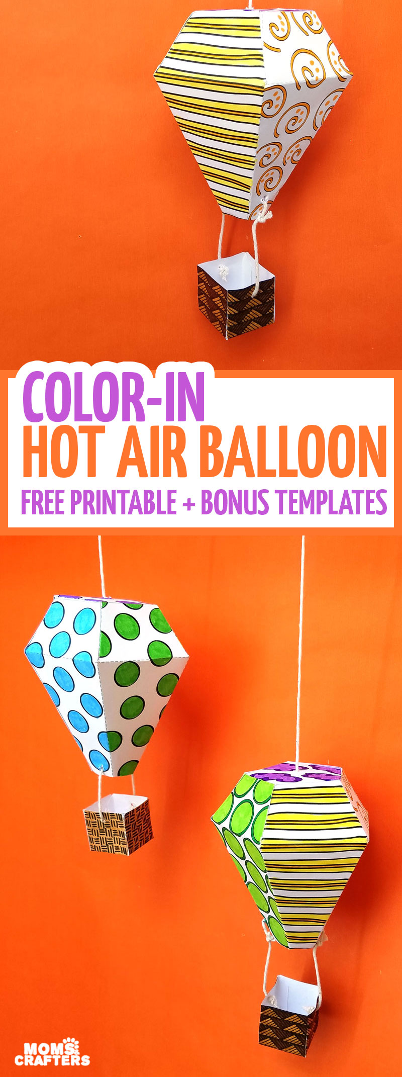 Download this free printable hot air balloon mobile template to color in, craft, and decorate with! This beautiful hot air balloon coloring page and paper craft is perfect to make playroom decor or to hang in a gender-neutral nursery