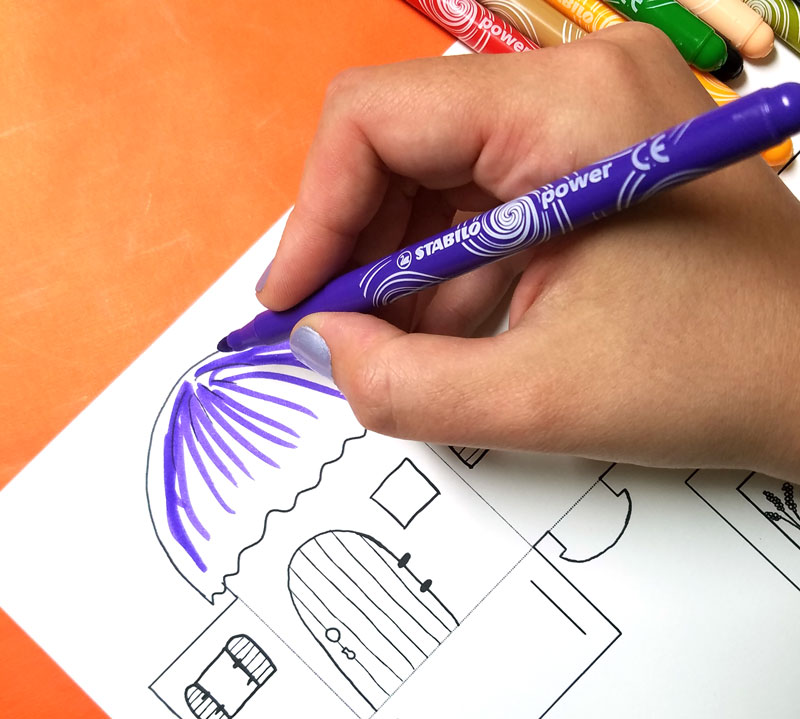 Print and color these fun paper houses and then play with them! This color-in paper craft for kids and adults is easy to create, open-ended and really entertaining! It's a great rainy day activity for preschoolers too and a unique coloring page and papercraft.