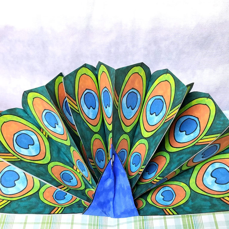 Peacock Craft Pop Up Paper Peacock with Free Printable Feathers