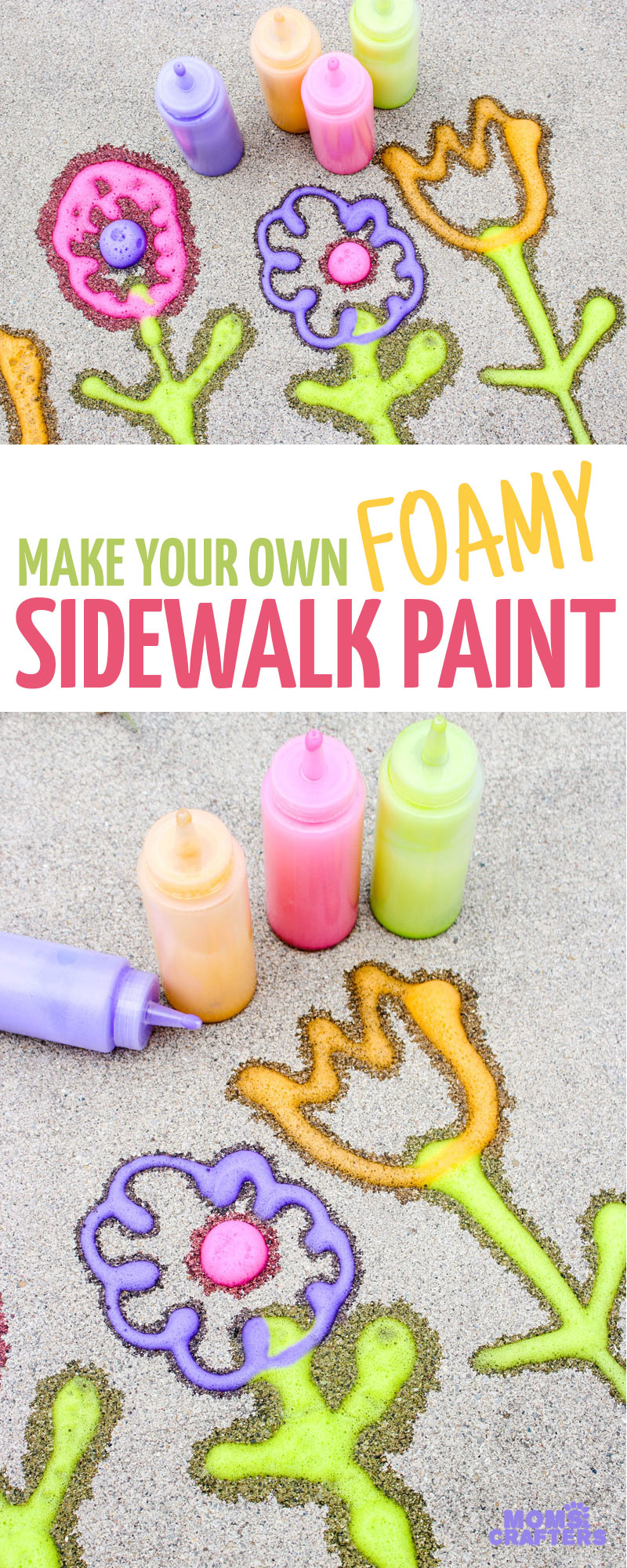 Make super easy foamy sidewalk paint - an awesome liquid sidewalk chalk recipe that's perfect for cold weather too! This outdoor art activity for kids is super easy and inexpensive, can be done in the winter, can be used to paint snow, can be carried over as a spring or summer activity too - basically, you can do anything with it!