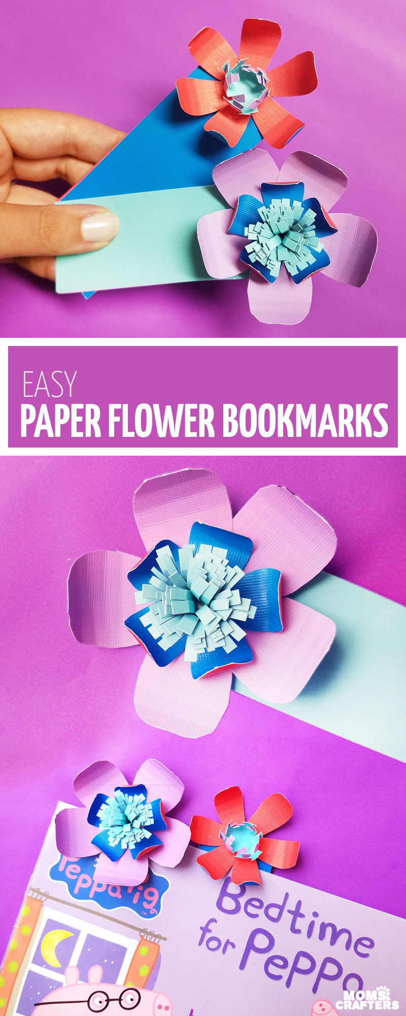 Craft these beautiful paper flower bookmarks - an easy paper craft for kids and teens! You'll love these easy DIY flowers made from cardstock and placing them on a bookmark helps kids love to read and promotes literacy.