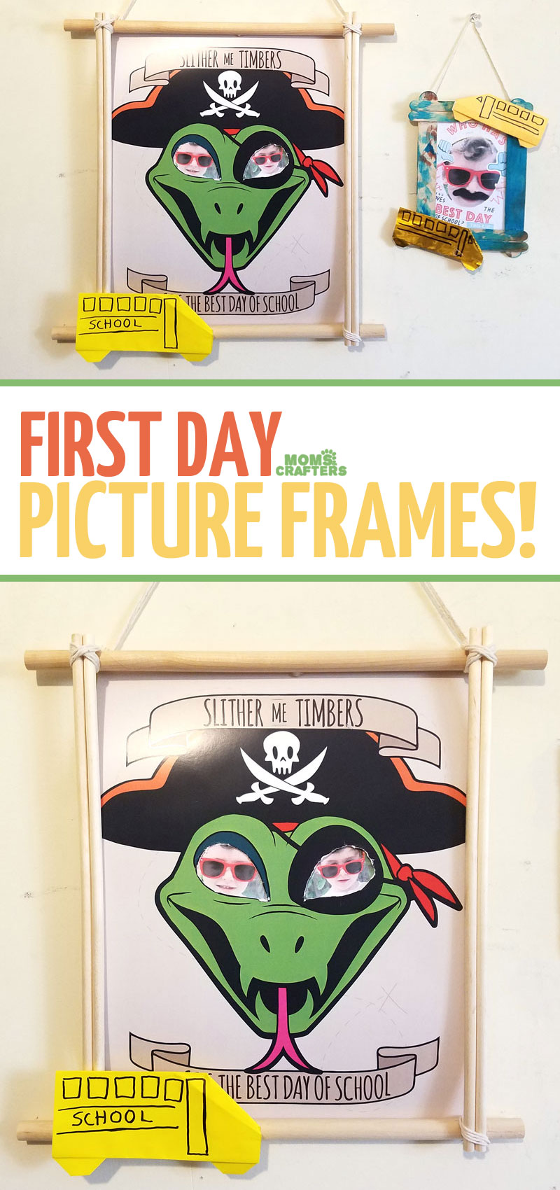 Make these fun DIY wooden frames for your back to school pictures! What a cool way to preserve the first day of school memories with a mommy-and-me craft session! This school bus paper craft for kids is super easy.