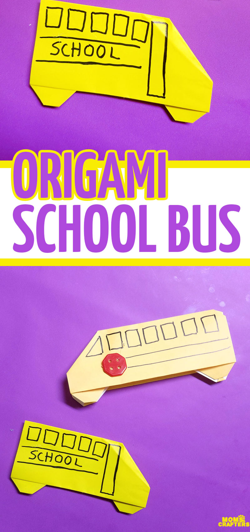 Make an origami bus - an adorable little school bus paper craft for kids - it is totally an origami tutorial for beginners and super easy. Use it to embellish any back to school craft. #backtoschool #papercraft #origami