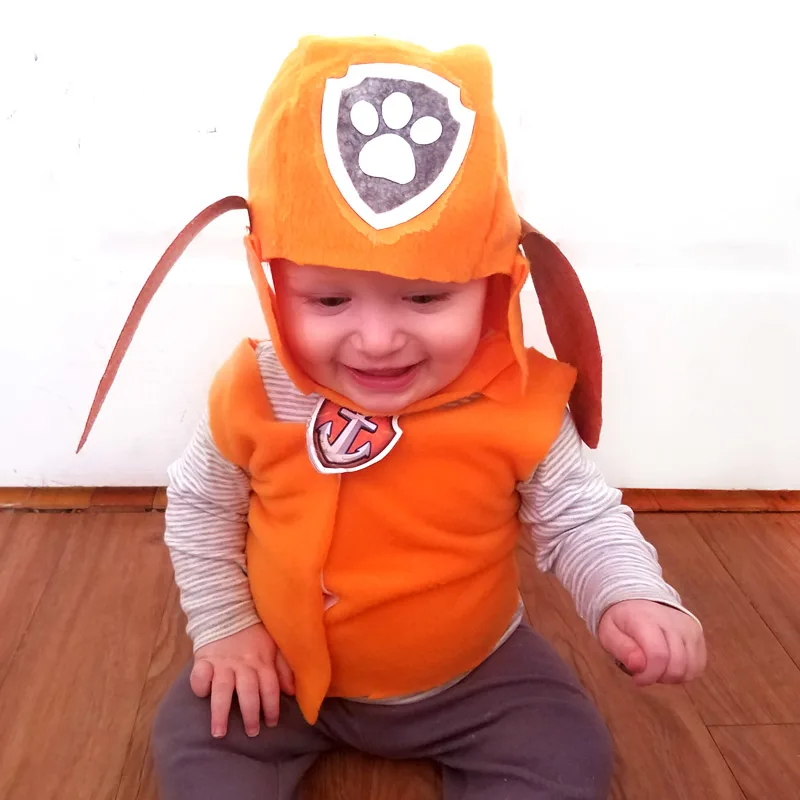 Make this easy BABY ZUMA PAW Patrol costume for toddlers or babies! It's an easy no-sew costume to create and great for a family costume theme.