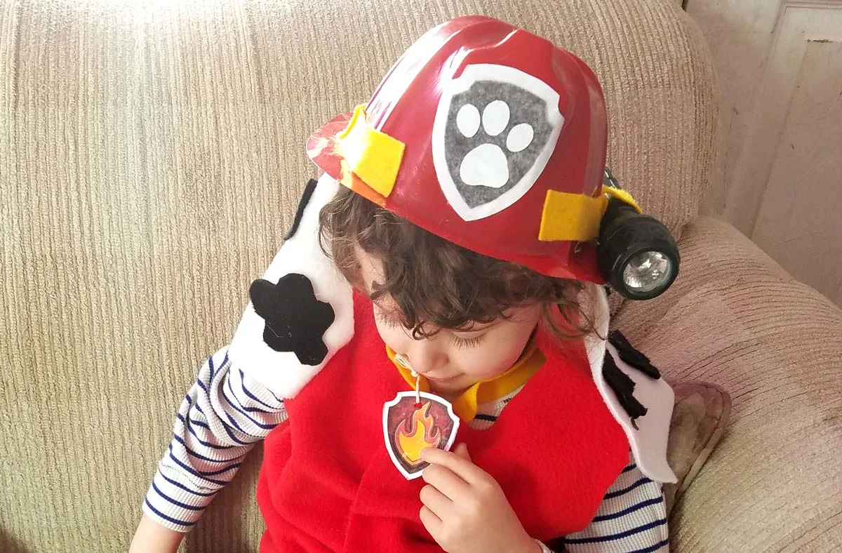 Love this adorable and easy DIY Marshall Paw Patrol costume idea! Such a simple no sew costume for preschoolers and toddlers and great for the kid who loves Paw Patrol costumes!