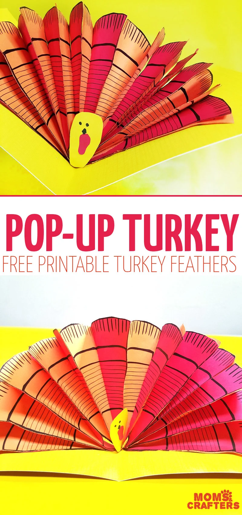 These free printable turkey feathers are so versatile and perfect for yoru Thanksgiving crafts for adults and for kids! You can make a pop up card with them or any Thanksgiving turkey paper craft
