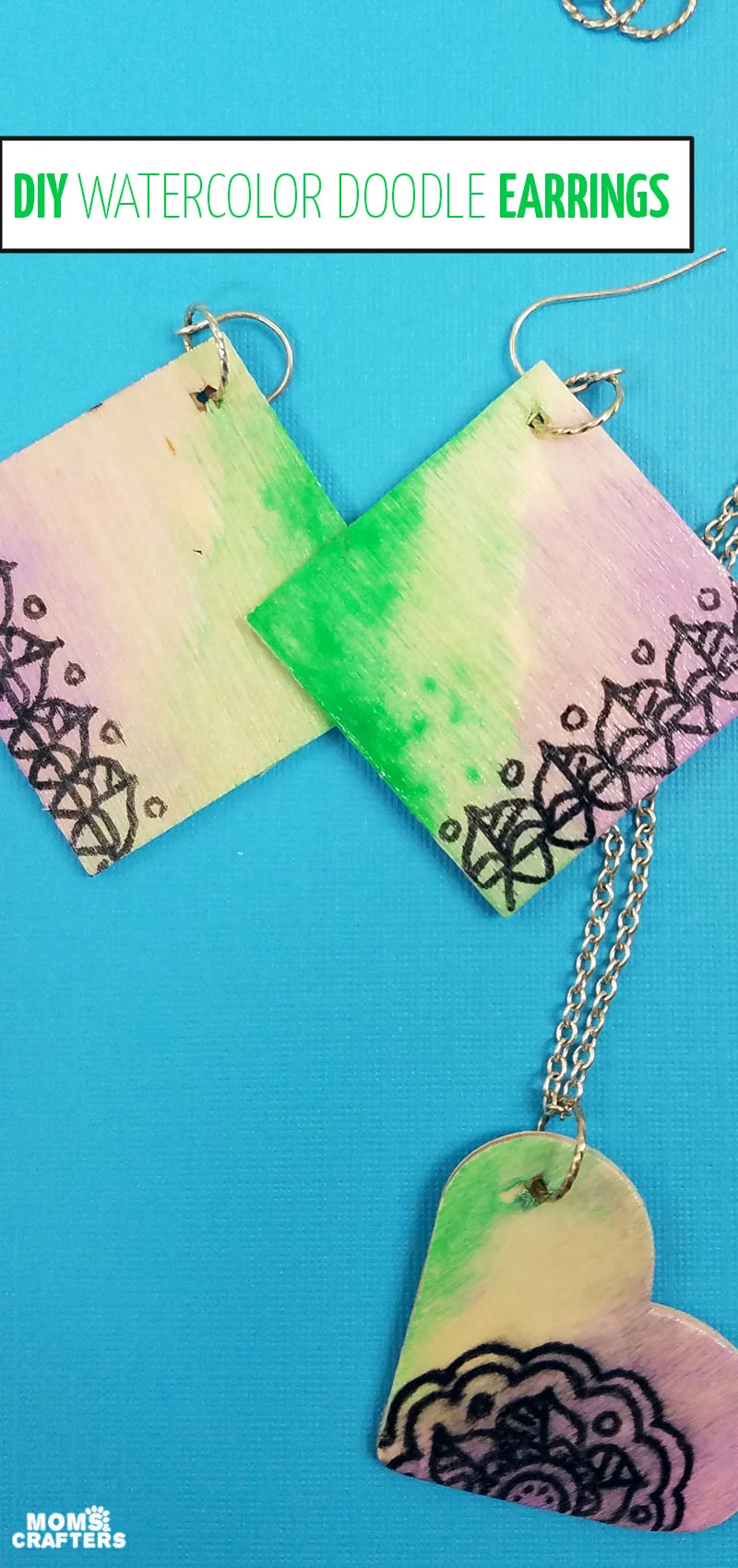 Click to learn how to make these watercolor doodle earrings - a fun and easy jewelry making project for teens and tweens, and great for beginners too!