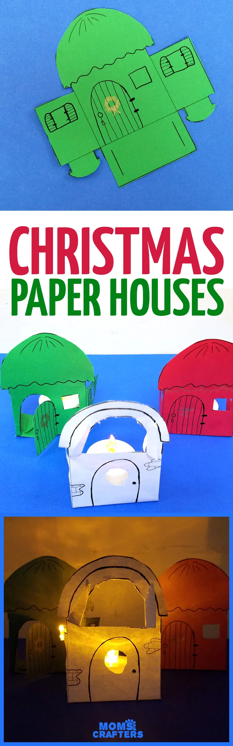 Make these super easy Christmas paper houses - a free printable and a cool paper craft for teens, tweens, and adults.