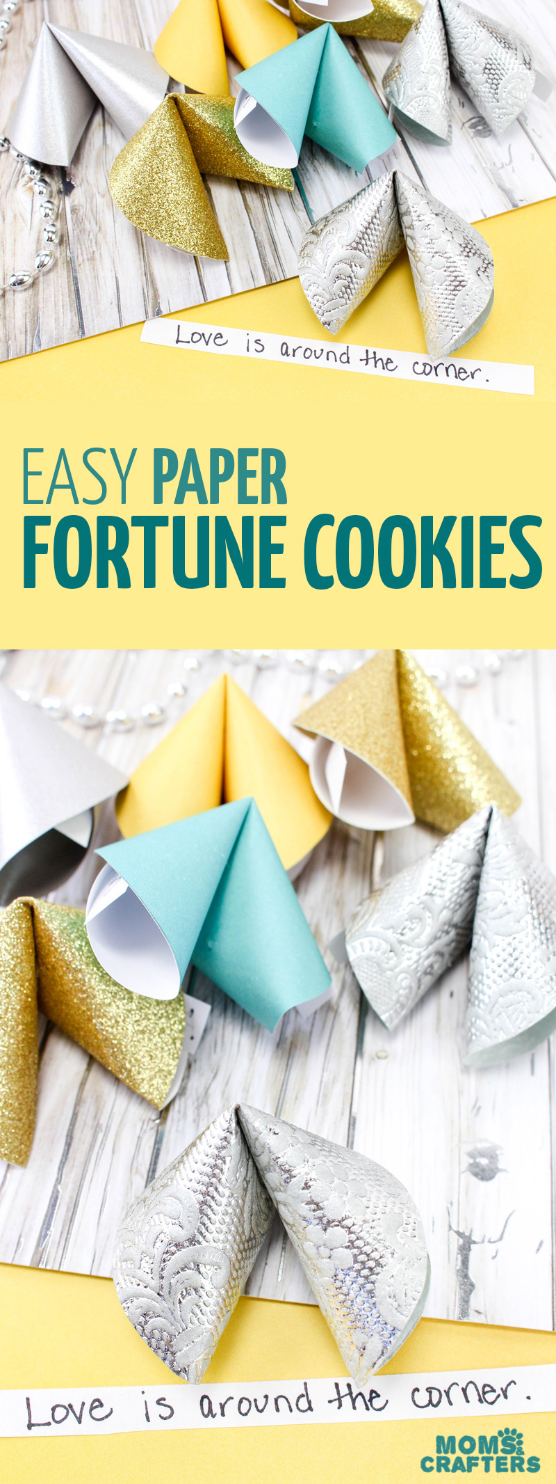 Make these super easy DIY paper fortune cookies - a super cool and simple (and cheap) DIY craft for teens and tweens. Perfect for new years eve celebrations or for any party or just for fun! #Newyearseve #newyear #papercraft #papercrafts #paper